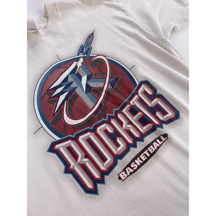 90s Vintage Mens Xl White Rockets Basketball Gallery Furniture
