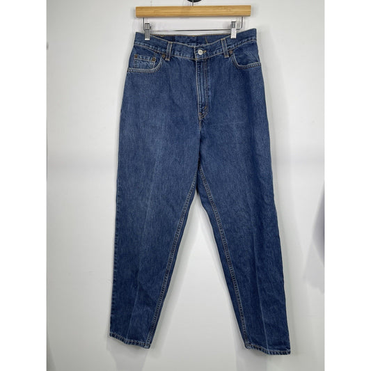 Women’s Levis 505 Orange Tab Jeans Blue Denim Relaxed Fit Tapered Leg Sz 14
