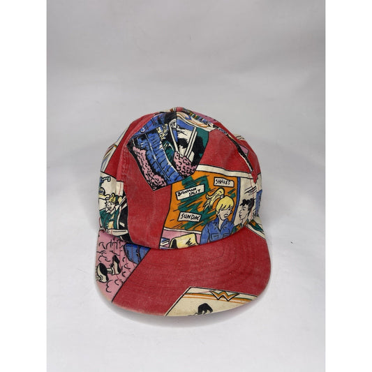 80s Vtg Red New Wave Ball Cap Cartoon Comic Strip One Size Hat