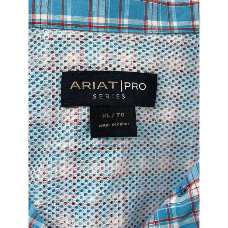 Men’s Ariat Pro Series Classic Multicolor Plaid Pattern ButtonUp Shirt Size XL