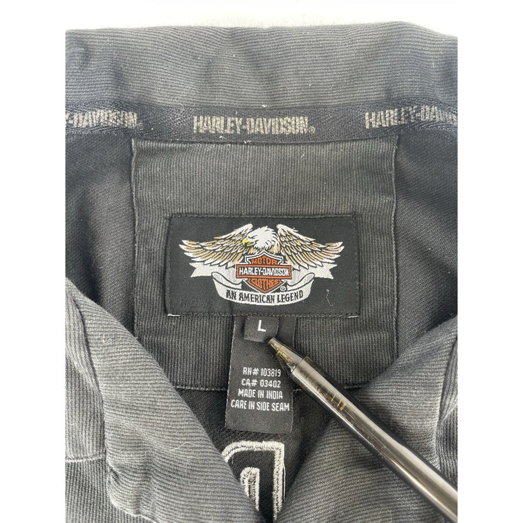 Mens Harley Davidson Embroidered Black Button Up T Shirt Size Large