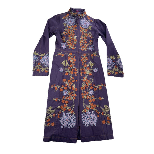 Plenty Purple Floral Embroidered Long Coat Size 10