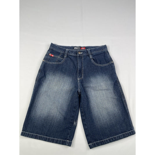 Unisex Y2K Dark Wash And Red Contrast Southpole Baggy Shorts 20x12