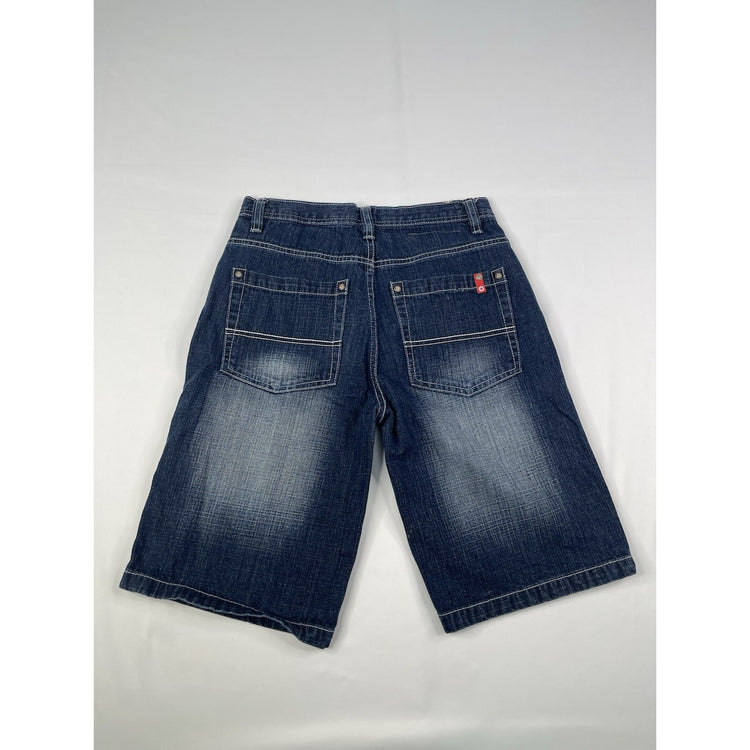 Unisex Y2K Dark Wash And Red Contrast Southpole Baggy Shorts 20x12