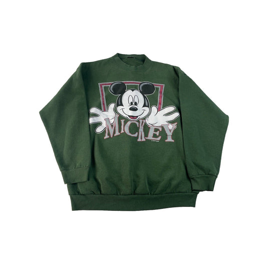 Disney Mickey Mouse Crewneck Sweatshirt Green Graphic Long Sleeve Size (L/XL)