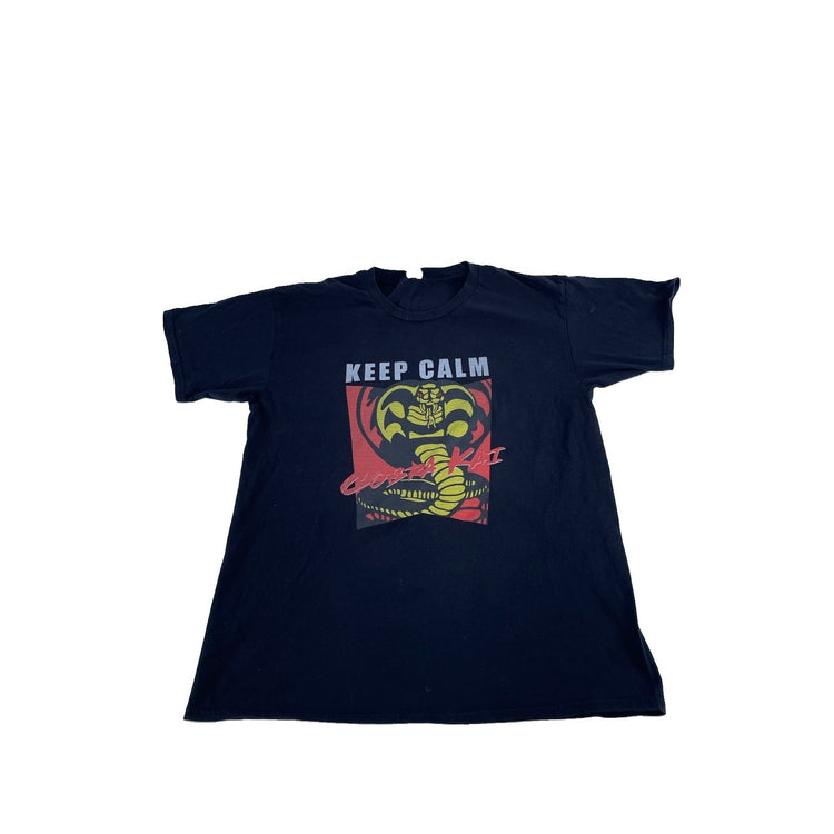 Mens Gildan Cobra Kai "Keep Calm" Graphic T-Shirt Black Size XL