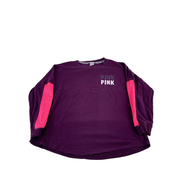 Womens Victoria's Secret PINK Maroon Neon Pink Mesh Sleeve Crewneck Size L