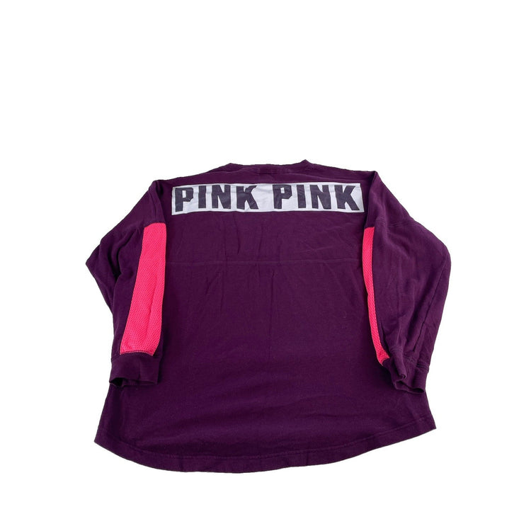 Womens Victoria's Secret PINK Maroon Neon Pink Mesh Sleeve Crewneck Size L