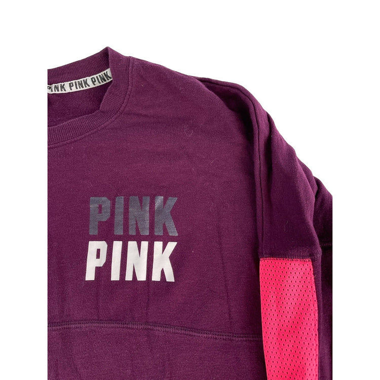 Womens Victoria's Secret PINK Maroon Neon Pink Mesh Sleeve Crewneck Size L