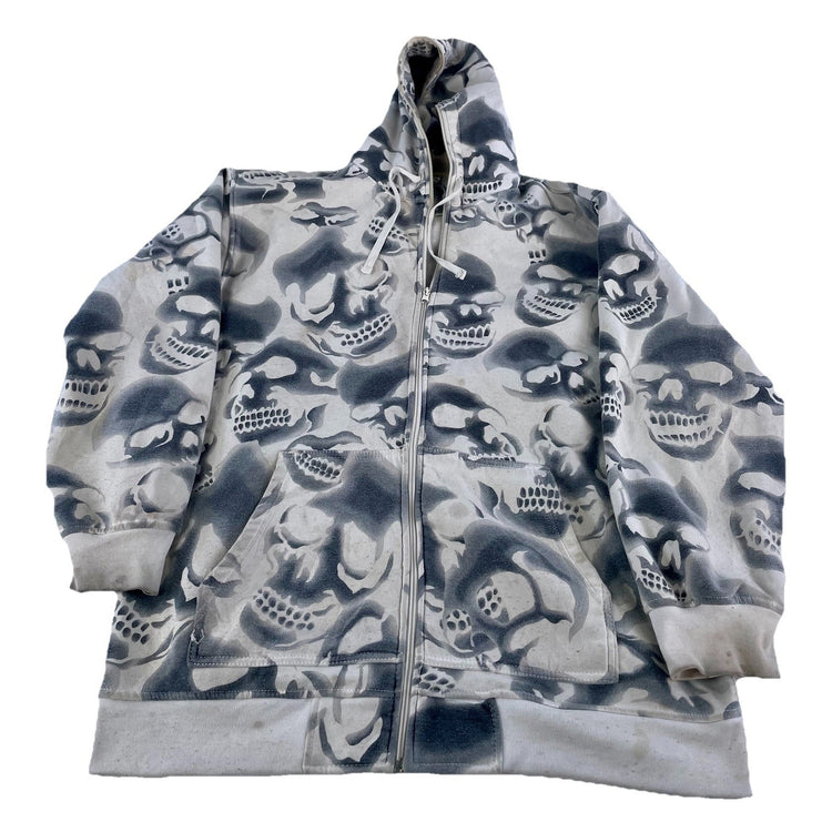 Men’s Y2K Beyond The Limits White Skull Print Full Zip Up Jacket Size 2XL
