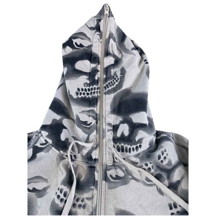 Men’s Y2K Beyond The Limits White Skull Print Full Zip Up Jacket Size 2XL