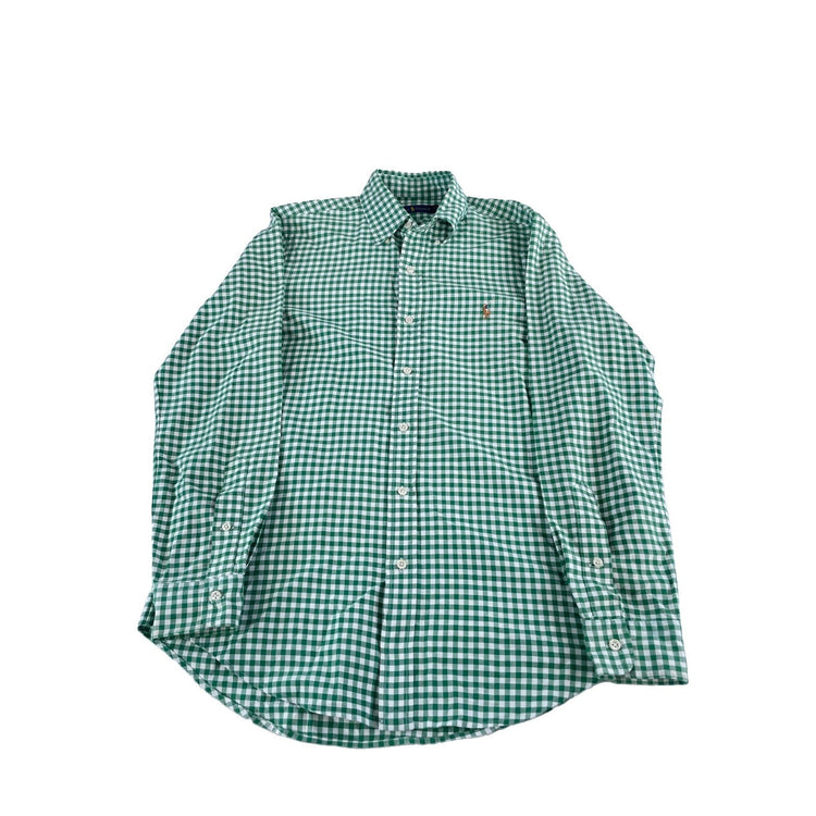 Mens Polo Ralph Lauren Green & White Gingham Button Down Shirt Size Small