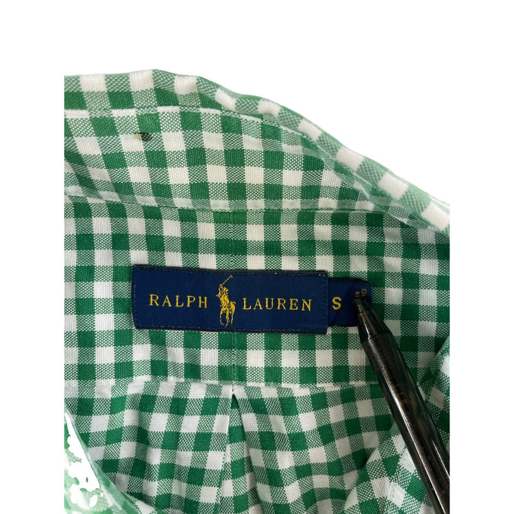 Mens Polo Ralph Lauren Green & White Gingham Button Down Shirt Size Small