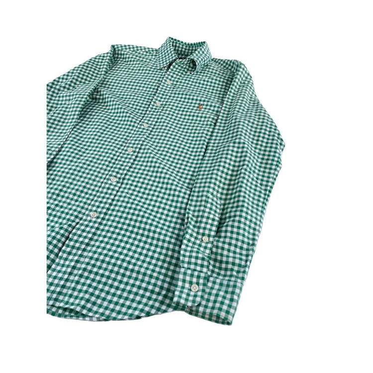 Mens Polo Ralph Lauren Green & White Gingham Button Down Shirt Size Small