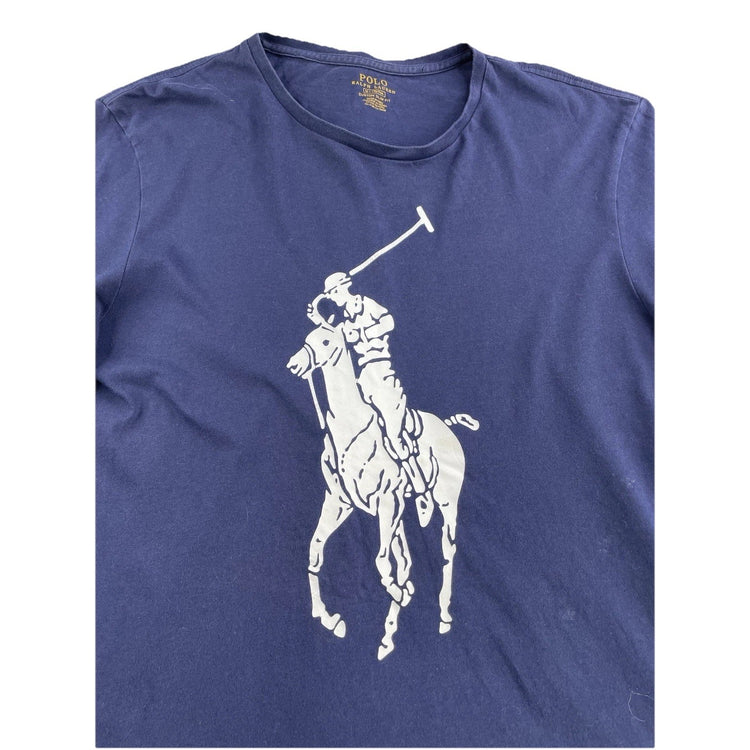 Mens Polo Ralph Lauren Size Medium Navy Blue T Shirt With Big Pony Logo