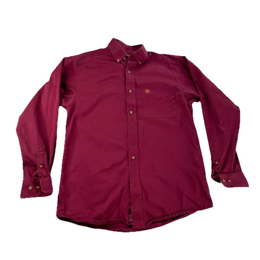 Mens Ariat Regular Maroon, Cotton, Long Sleeve Button Up Shirt Size S