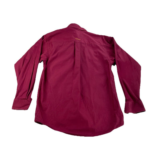 Mens Ariat Regular Maroon, Cotton, Long Sleeve Button Up Shirt Size S
