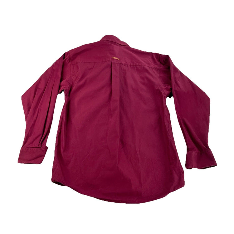 Mens Ariat Regular Maroon, Cotton, Long Sleeve Button Up Shirt Size S