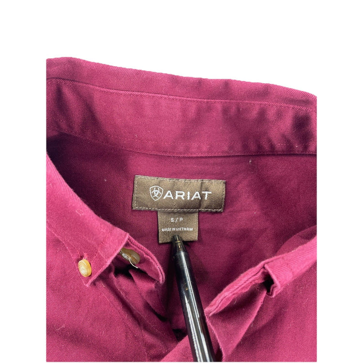 Mens Ariat Regular Maroon, Cotton, Long Sleeve Button Up Shirt Size S