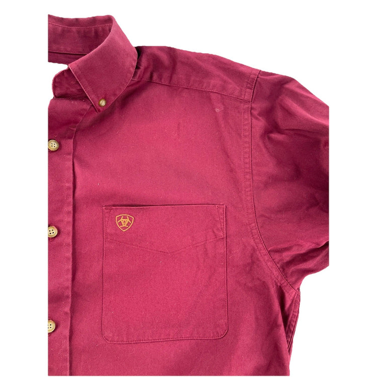 Mens Ariat Regular Maroon, Cotton, Long Sleeve Button Up Shirt Size S