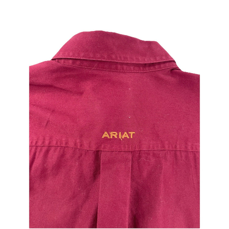 Mens Ariat Regular Maroon, Cotton, Long Sleeve Button Up Shirt Size S