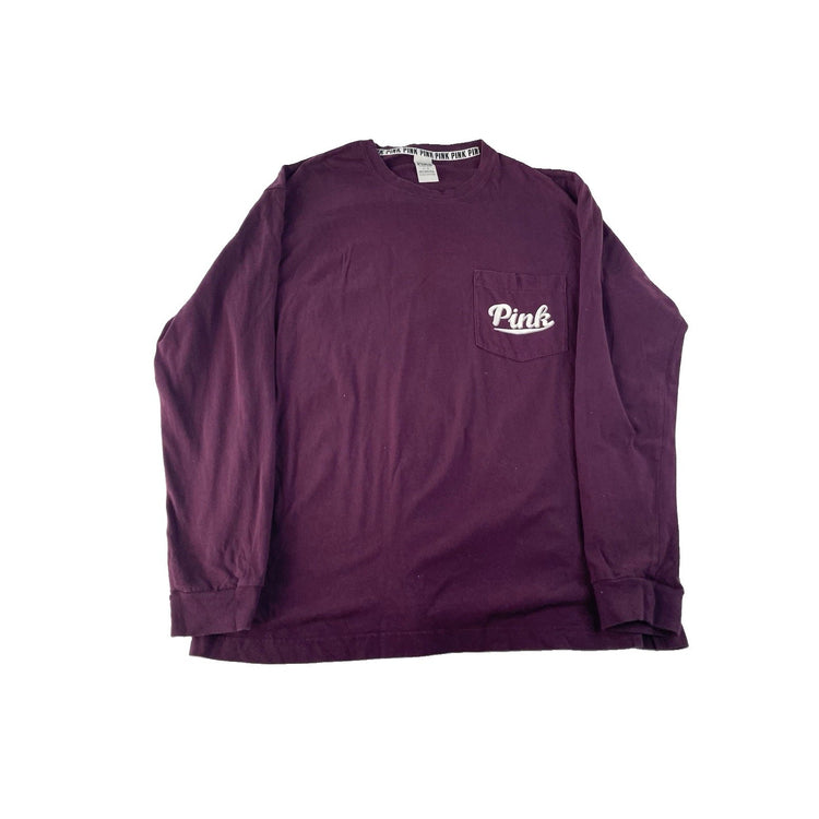 Women’s PINK Victorias Secret Maroon Long Sleeve T Shirt Size Large