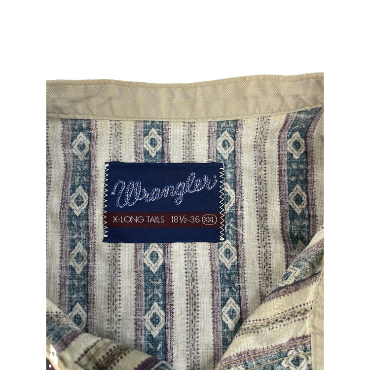 Men's Wrangler Geometric Striped Western Shirt Size 18.5-36 XXL