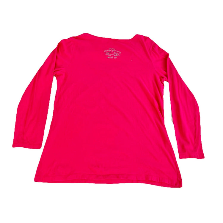 Womens Harley Davidson Motorcycle Pink Longsleeve Wideneck Shirt Size Xl