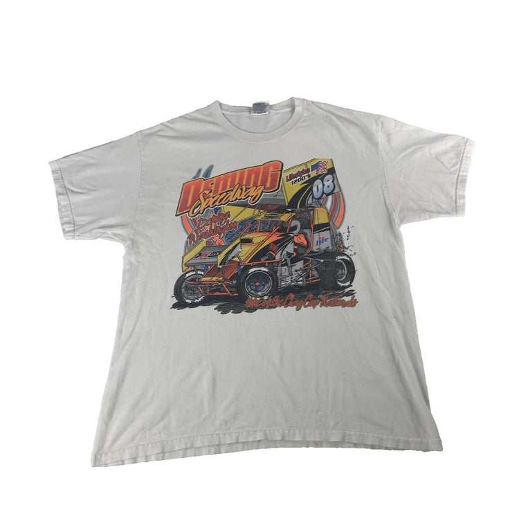 Mens Vintage Deming Speedway Sprint Car White Graphic T Shirt Size Large