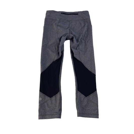 Women's Lululemon Athletic Cropped Leggings with Mesh Panels, GREY, SIZE 6