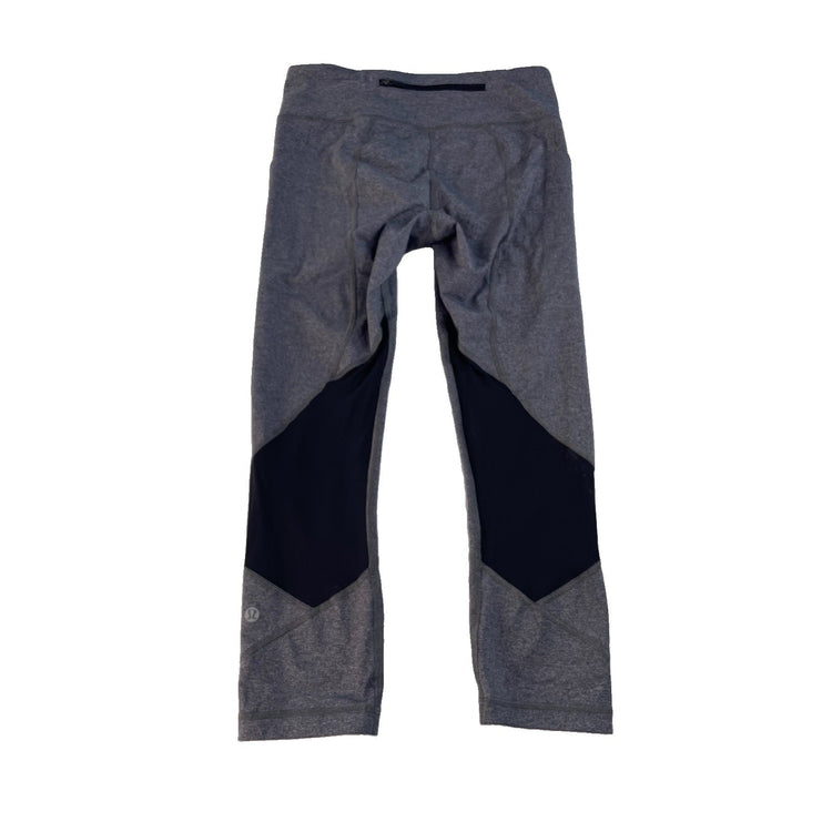 Women's Lululemon Athletic Cropped Leggings with Mesh Panels, GREY, SIZE 6