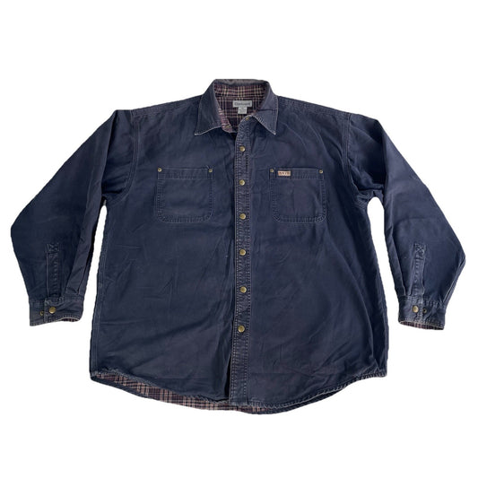 Mens Vintage Carhartt Flannel Lined Canvas Snap-Down Jacket Navy Blue Size Xl