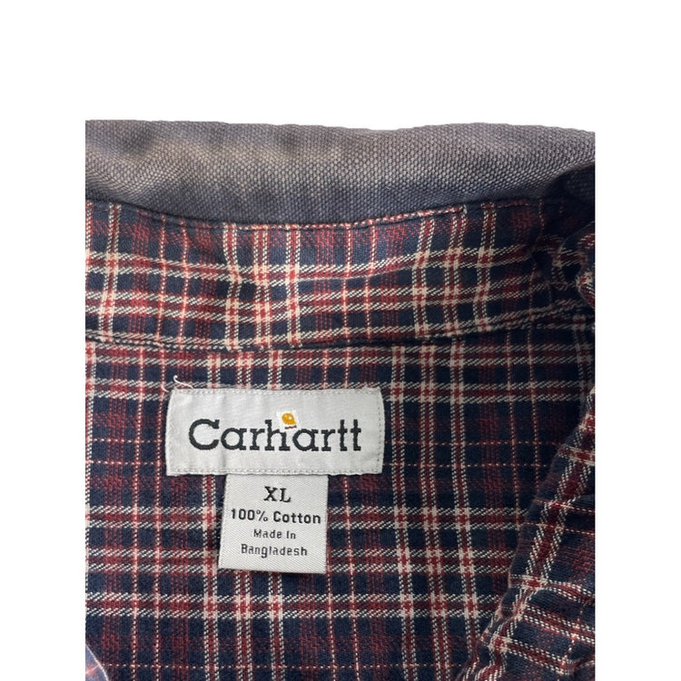Mens Vintage Carhartt Flannel Lined Canvas Snap-Down Jacket Navy Blue Size Xl