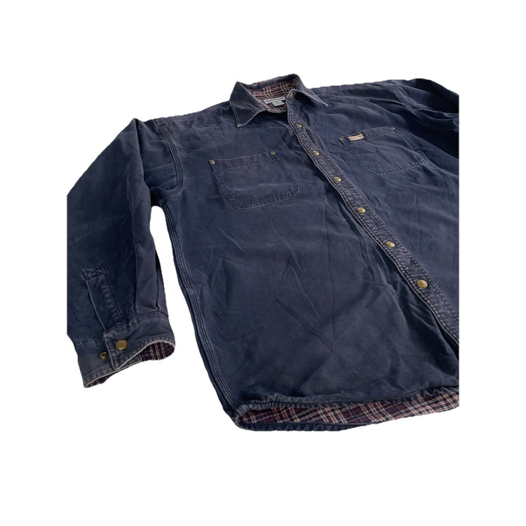 Mens Vintage Carhartt Flannel Lined Canvas Snap-Down Jacket Navy Blue Size Xl