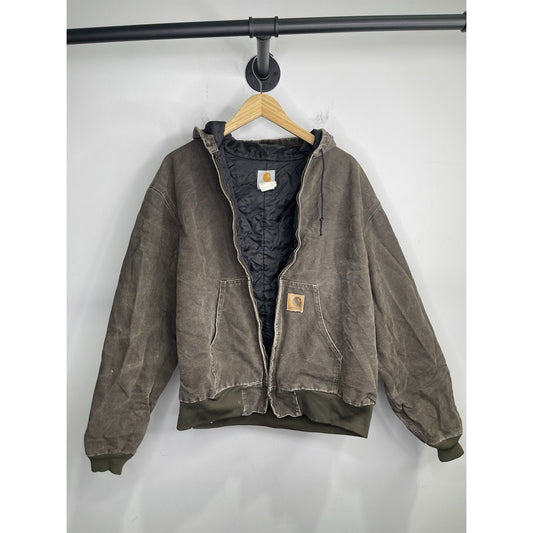 Men’s Vintage Carhartt J06 Brown Jacket Distressed Hooded Sz XL