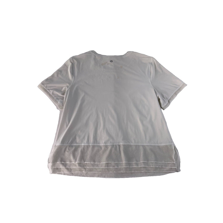 Women's Lululemon Athletica White Short-Sleeve Tee with Layered Mesh Hem Size Xl