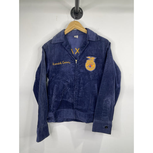 Men’s VTG FFA Jacket Blue Navy Corduroy Texas Greenville Chainstitch Sz 36