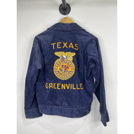 Men’s VTG FFA Jacket Blue Navy Corduroy Texas Greenville Chainstitch Sz 36
