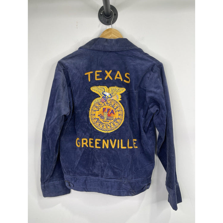 Men’s VTG FFA Jacket Blue Navy Corduroy Texas Greenville Chainstitch Sz 36