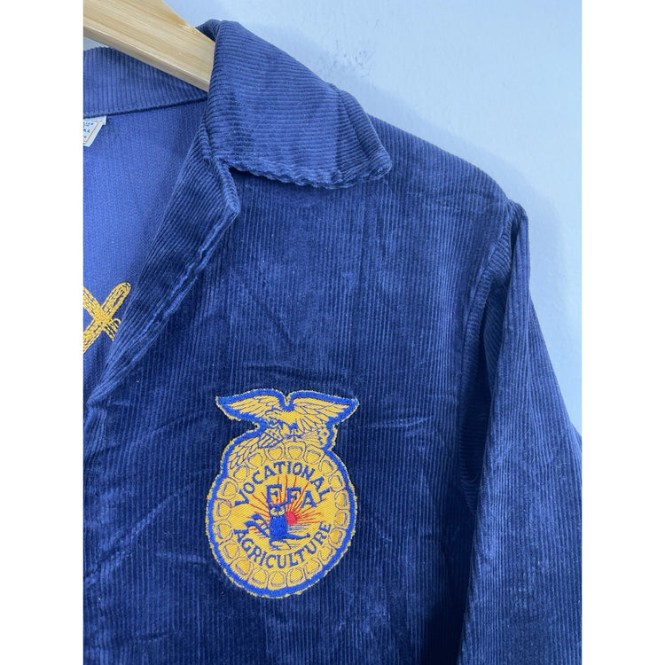 Men’s VTG FFA Jacket Blue Navy Corduroy Texas Greenville Chainstitch Sz 36