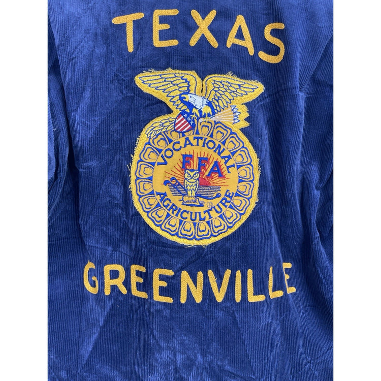 Men’s VTG FFA Jacket Blue Navy Corduroy Texas Greenville Chainstitch Sz 36