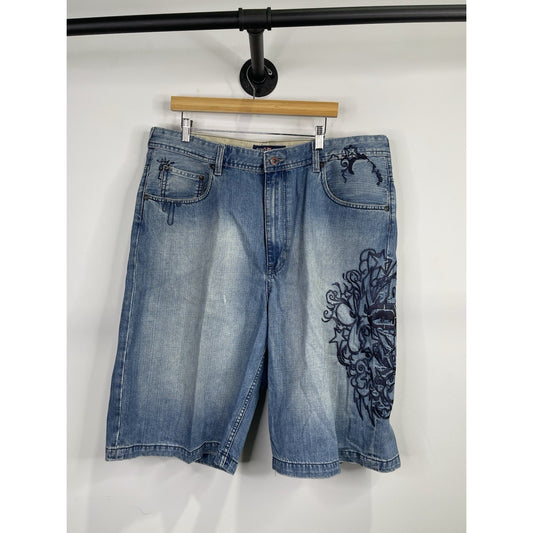 Men’s Vintage Ecko Unltd Shorts Blue Baggy Fit Loose Embroidered Design 40x14.5