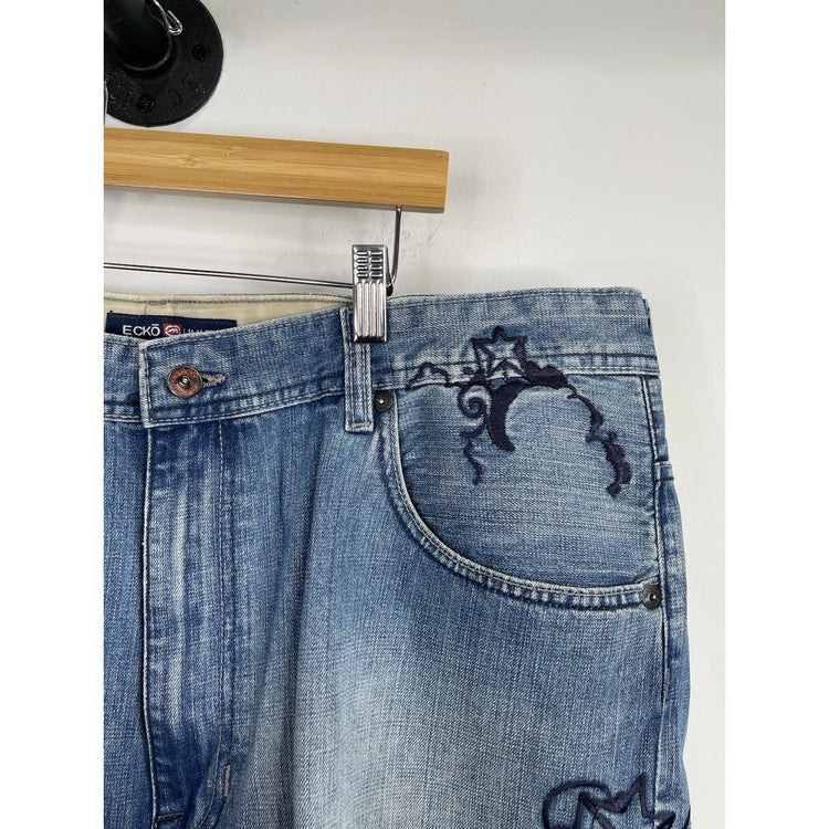 Men’s Vintage Ecko Unltd Shorts Blue Baggy Fit Loose Embroidered Design 40x14.5