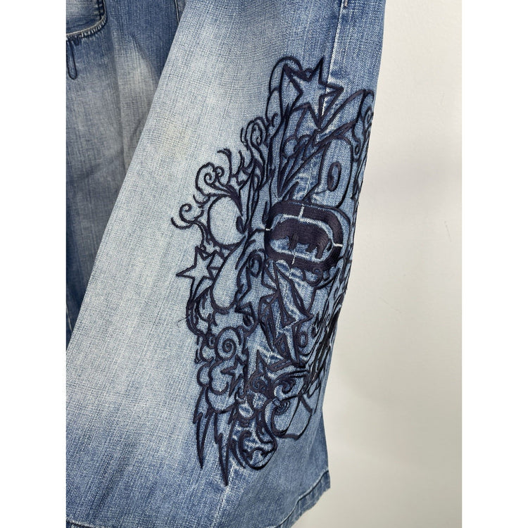 Men’s Vintage Ecko Unltd Shorts Blue Baggy Fit Loose Embroidered Design 40x14.5