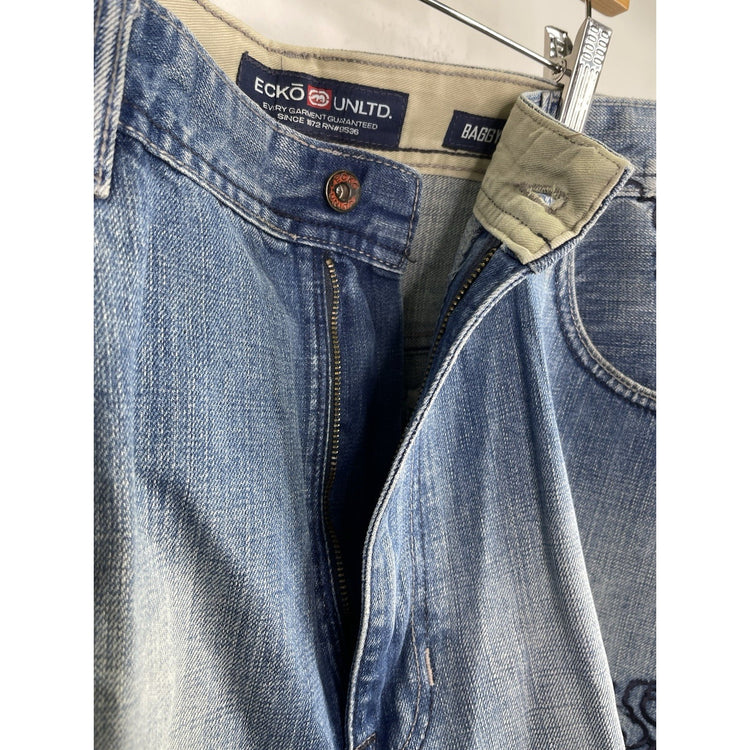 Men’s Vintage Ecko Unltd Shorts Blue Baggy Fit Loose Embroidered Design 40x14.5