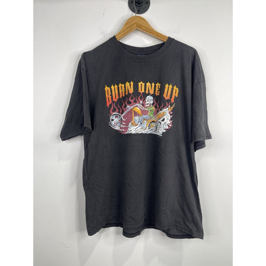 Men’s Good Sports Short Sleeve “Burn One Up” Skeleton Rider T Shirt Size XL