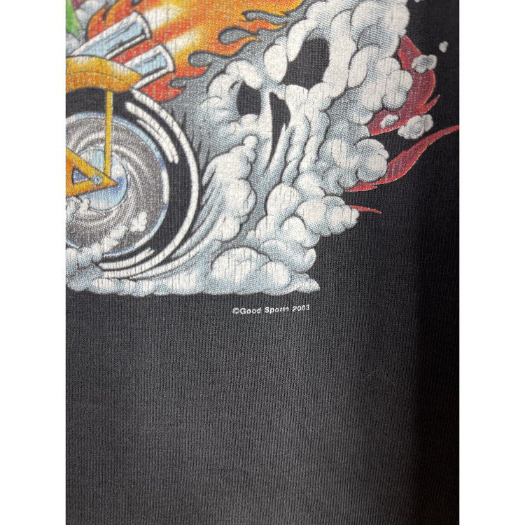 Men’s Good Sports Short Sleeve “Burn One Up” Skeleton Rider T Shirt Size XL