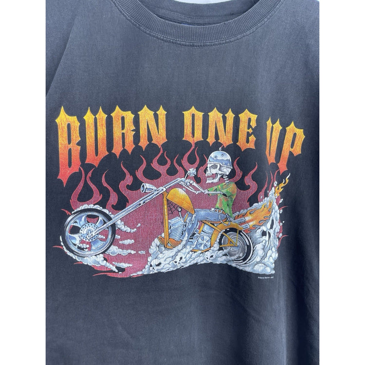 Men’s Good Sports Short Sleeve “Burn One Up” Skeleton Rider T Shirt Size XL