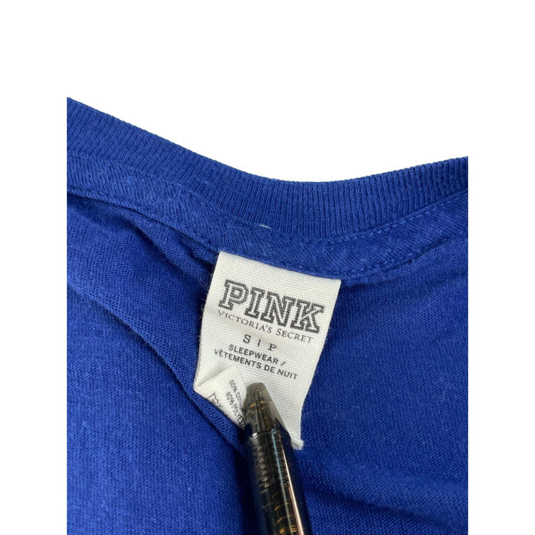 Womens PINK Victorias Secret Blue V Neck T Shirt Size Small