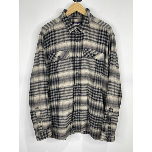Men’s Patagonia Gray Flannel Button-Up Shirt Plaid Organic Cotton Retro Sz XL